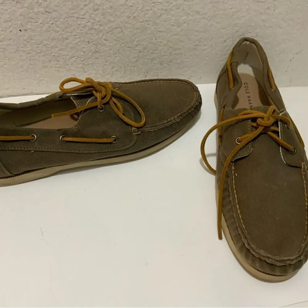 COLE HAAN Mens Canvas Slip-on Boat Shoes Size 12 M brown C14475 C15